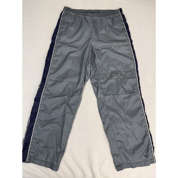 Nike Pants - Vintage Nike Track Pants Men's Large Grey Navy Blue Stripe Y2K